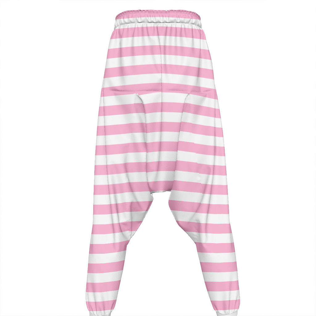 Pink And White Striped Pattern Print Hammer Pants