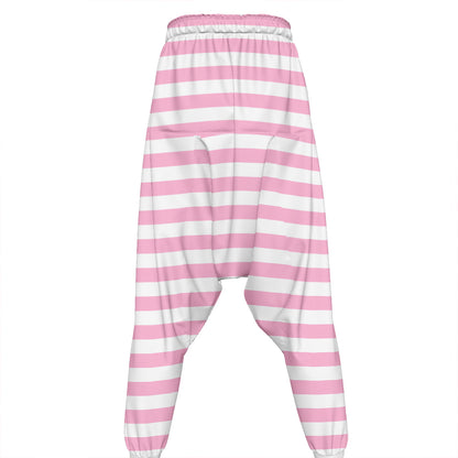 Pink And White Striped Pattern Print Hammer Pants