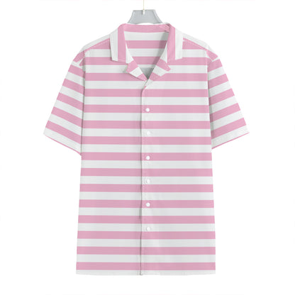 Pink And White Striped Pattern Print Hawaiian Shirt