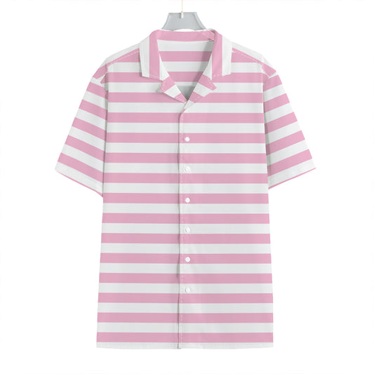 Pink And White Striped Pattern Print Hawaiian Shirt