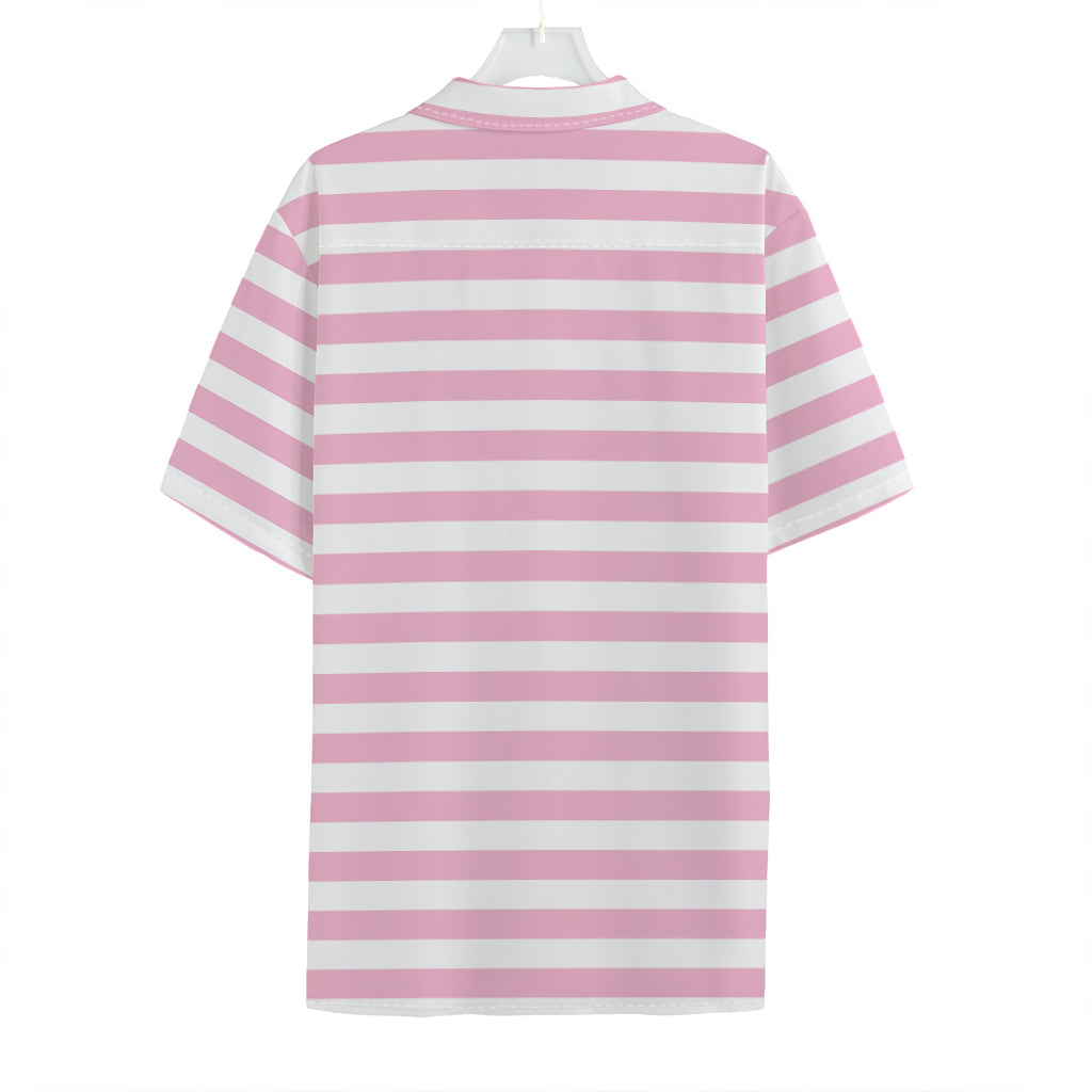 Pink And White Striped Pattern Print Hawaiian Shirt