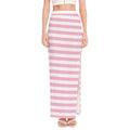 Pink And White Striped Pattern Print High Slit Maxi Skirt