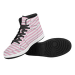 Pink And White Striped Pattern Print High Top Leather Sneakers