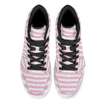 Pink And White Striped Pattern Print High Top Leather Sneakers
