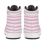 Pink And White Striped Pattern Print High Top Leather Sneakers