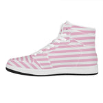 Pink And White Striped Pattern Print High Top Leather Sneakers