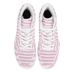 Pink And White Striped Pattern Print High Top Leather Sneakers