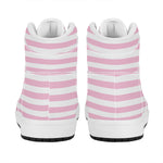 Pink And White Striped Pattern Print High Top Leather Sneakers