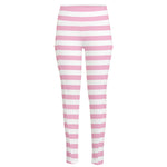 Pink And White Striped Pattern Print High-Waisted Pocket Leggings