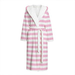 Pink And White Striped Pattern Print Hooded Bathrobe