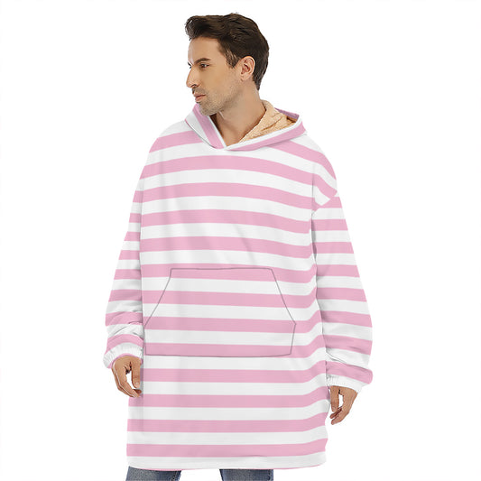 Pink And White Striped Pattern Print Hoodie Blanket