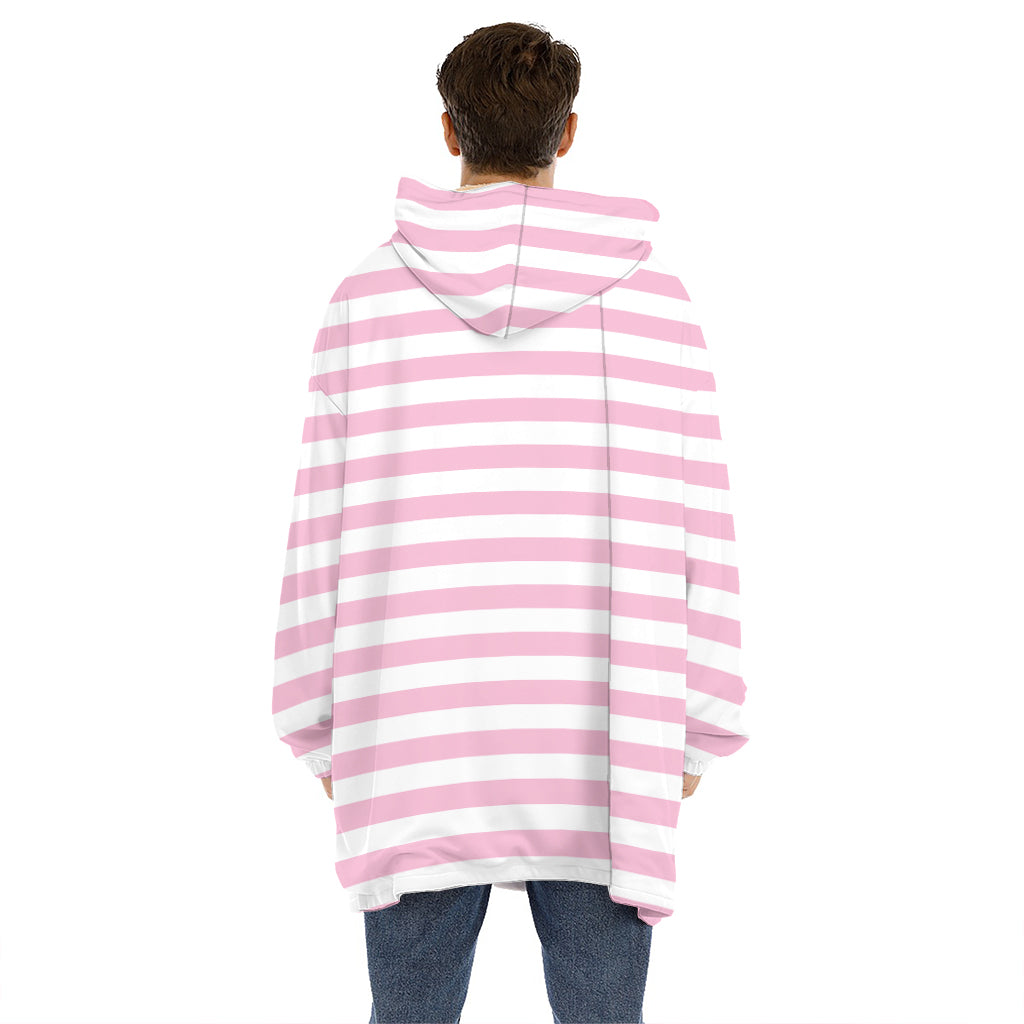 Pink And White Striped Pattern Print Hoodie Blanket