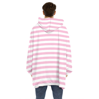 Pink And White Striped Pattern Print Hoodie Blanket