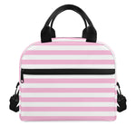 Pink And White Striped Pattern Print Insulated Lunch Bag