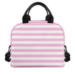 Pink And White Striped Pattern Print Insulated Lunch Bag