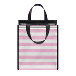 Pink And White Striped Pattern Print Insulated Lunch Tote