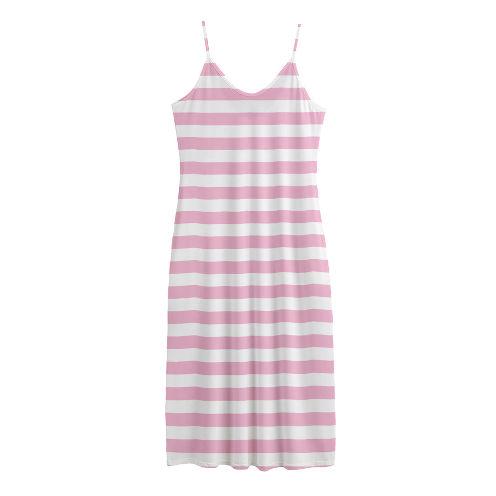 Pink And White Striped Pattern Print Jersey Midi Cami Dress