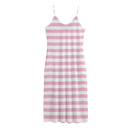 Pink And White Striped Pattern Print Jersey Midi Cami Dress