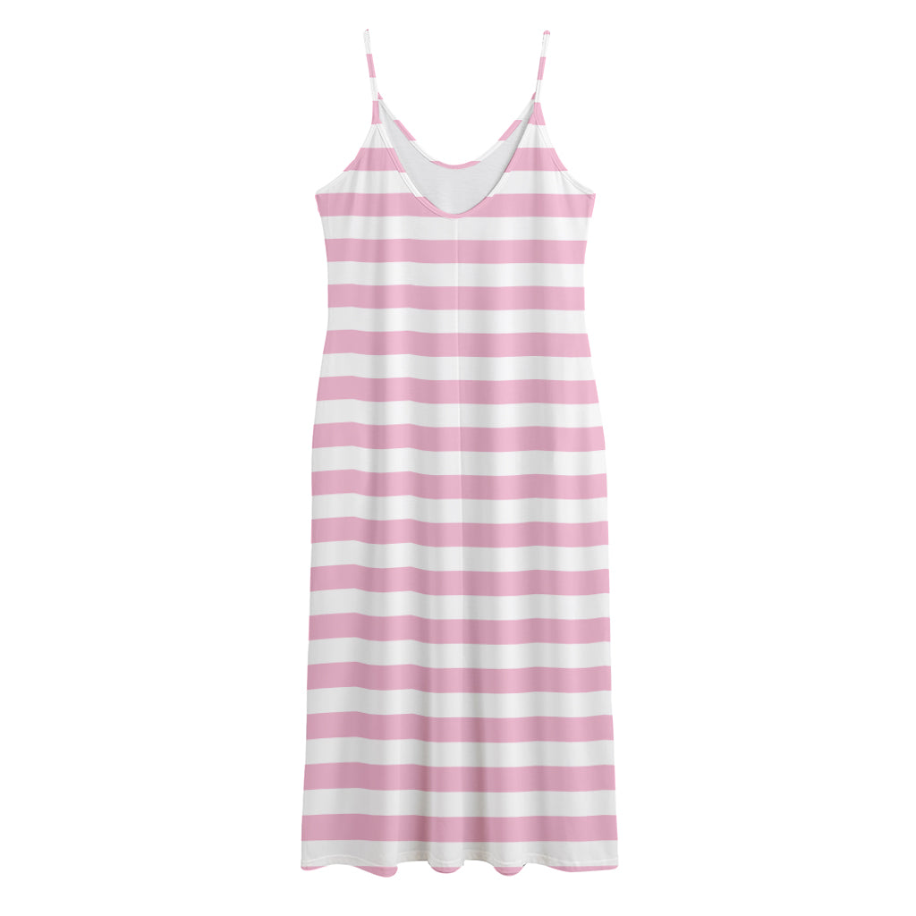 Pink And White Striped Pattern Print Jersey Midi Cami Dress