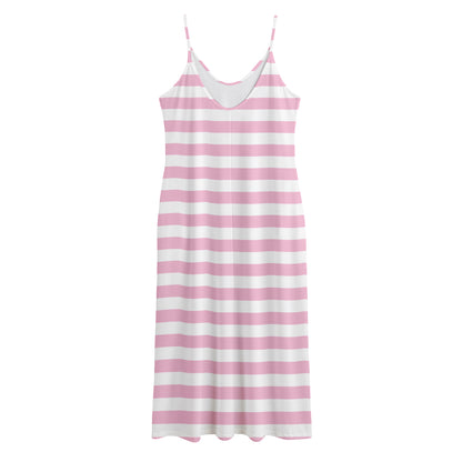 Pink And White Striped Pattern Print Jersey Midi Cami Dress