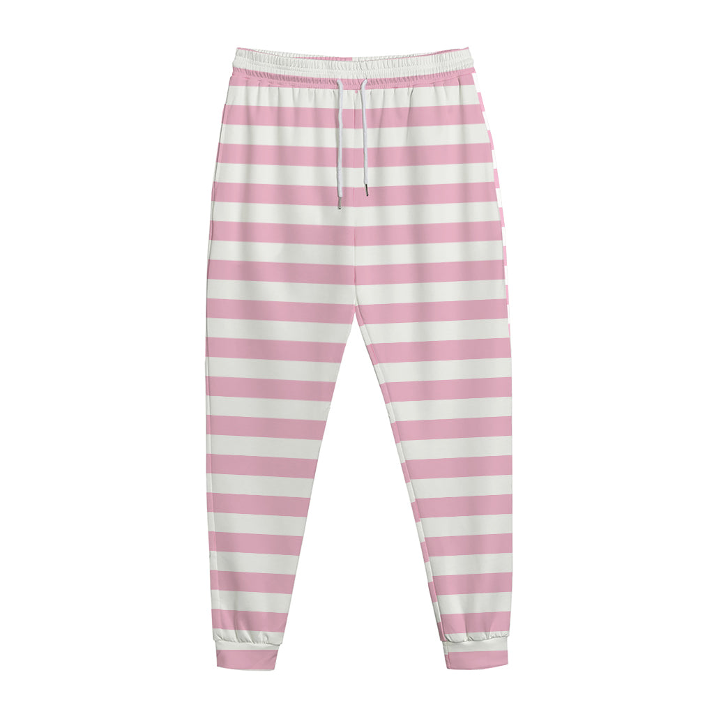 Pink And White Striped Pattern Print Jogger Pants