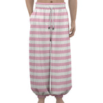 Pink And White Striped Pattern Print Lantern Pants