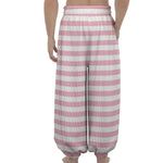 Pink And White Striped Pattern Print Lantern Pants