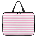 Pink And White Striped Pattern Print Laptop Sleeve With Handle
