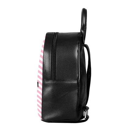 Pink And White Striped Pattern Print Leather Backpack
