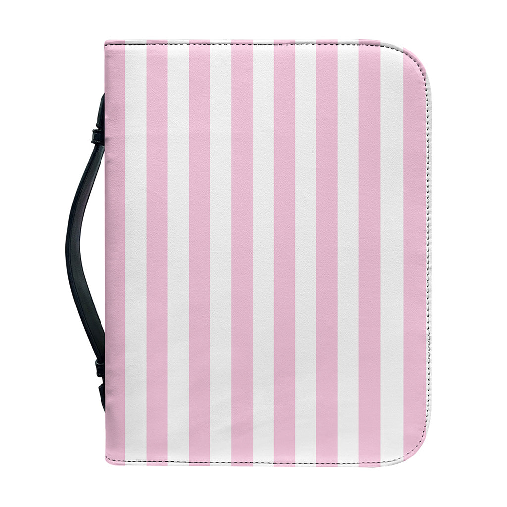 Pink And White Striped Pattern Print Leather Bible Cover