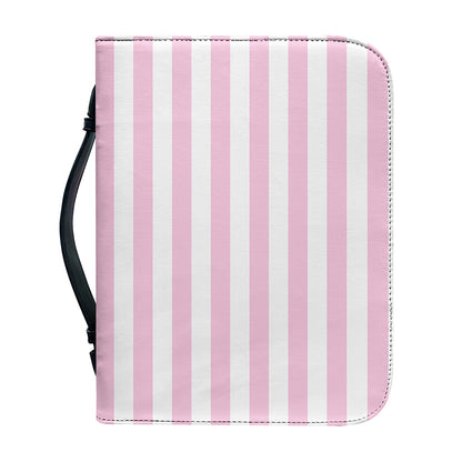 Pink And White Striped Pattern Print Leather Bible Cover