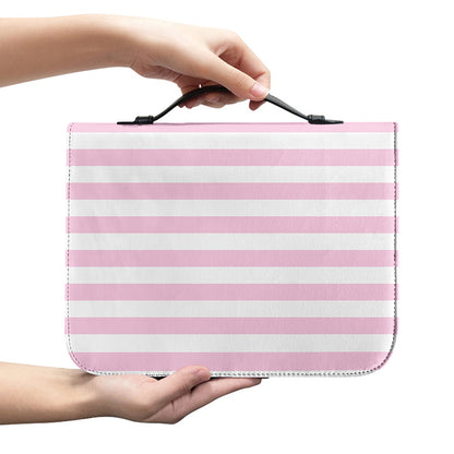 Pink And White Striped Pattern Print Leather Bible Cover