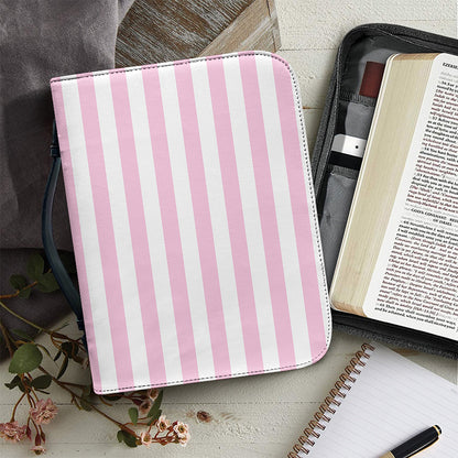 Pink And White Striped Pattern Print Leather Bible Cover