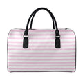 Pink And White Striped Pattern Print Leather Duffel Bag