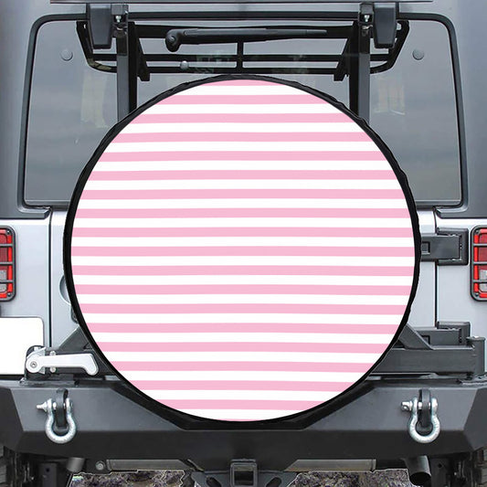Pink And White Striped Pattern Print Leather Spare Tire Cover