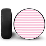 Pink And White Striped Pattern Print Leather Spare Tire Cover