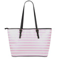 Pink And White Striped Pattern Print Leather Tote Bag With Zipper