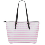 Pink And White Striped Pattern Print Leather Tote Bag