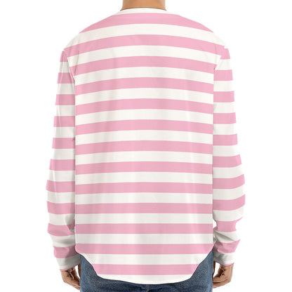 Pink And White Striped Pattern Print Long Sleeve Baseball Jersey