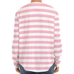 Pink And White Striped Pattern Print Long Sleeve Baseball Jersey