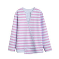 Pink And White Striped Pattern Print Long Sleeve Short Coat