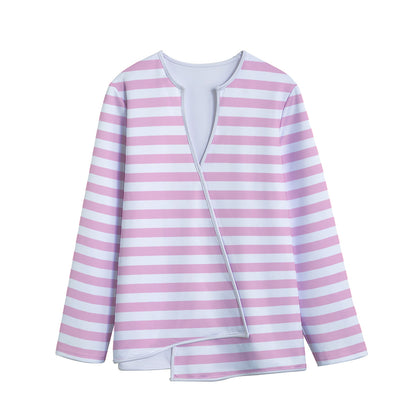 Pink And White Striped Pattern Print Long Sleeve Short Coat