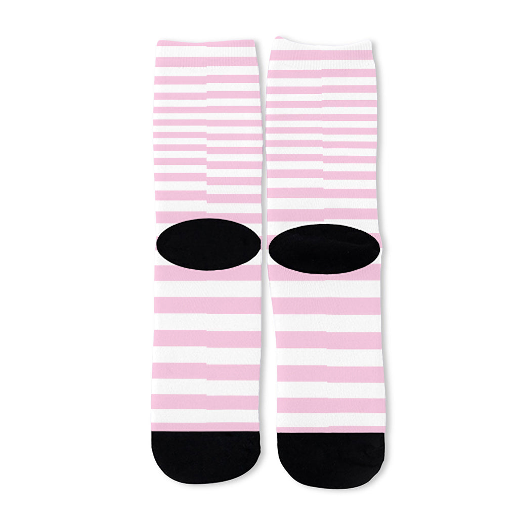 Pink And White Striped Pattern Print Long Socks