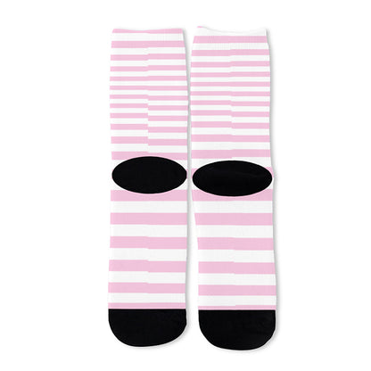 Pink And White Striped Pattern Print Long Socks