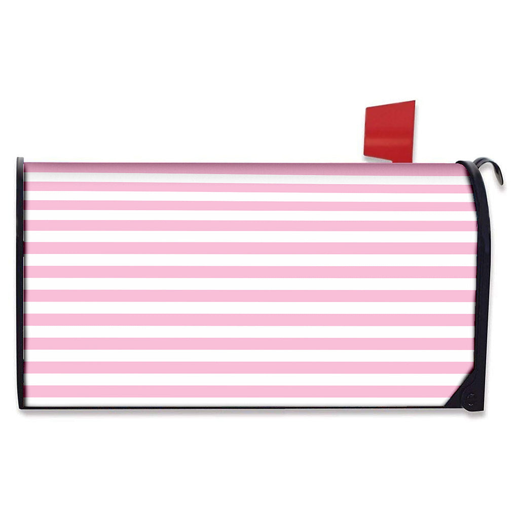 Pink And White Striped Pattern Print Mailbox Cover
