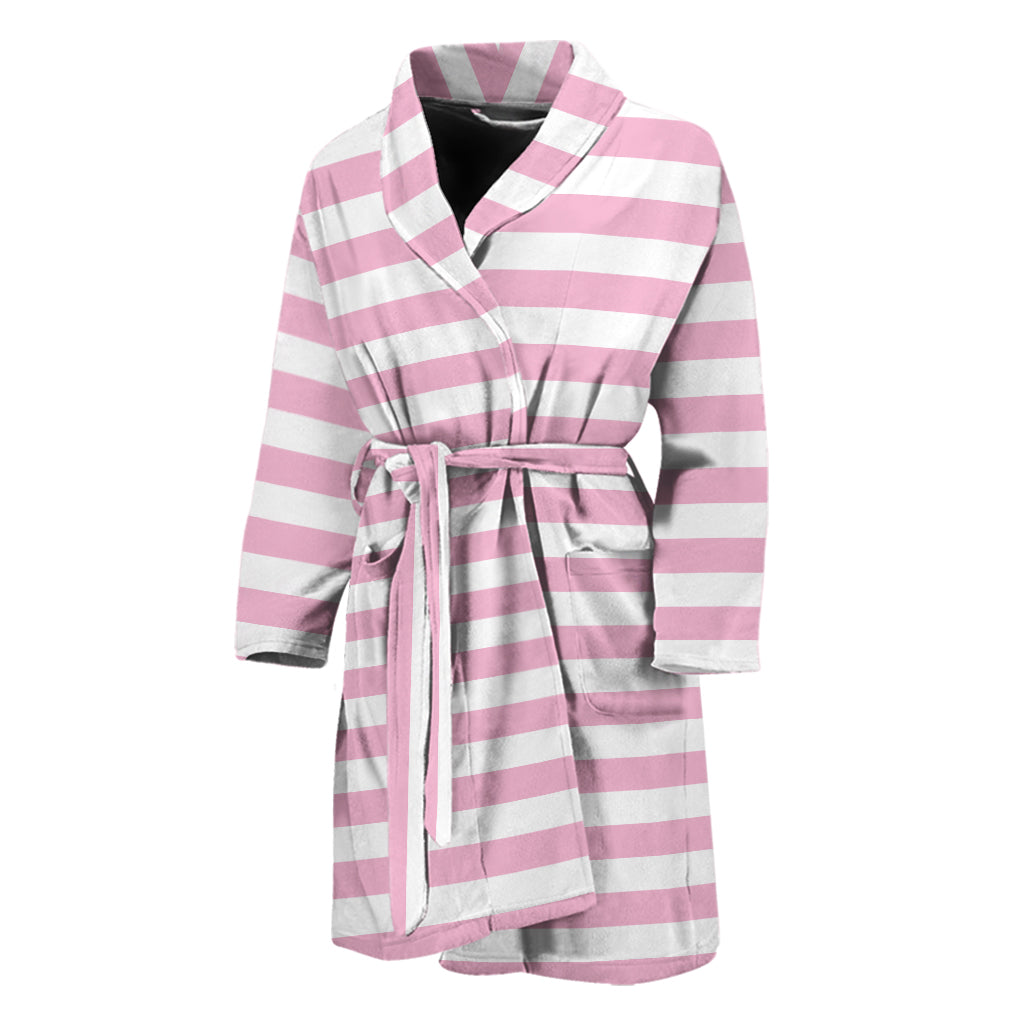 Pink And White Striped Pattern Print Men's Bathrobe