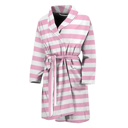 Pink And White Striped Pattern Print Men's Bathrobe