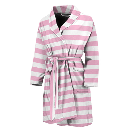 Pink And White Striped Pattern Print Men's Bathrobe