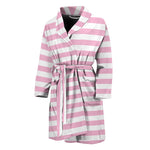 Pink And White Striped Pattern Print Men's Bathrobe
