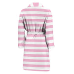Pink And White Striped Pattern Print Men's Bathrobe